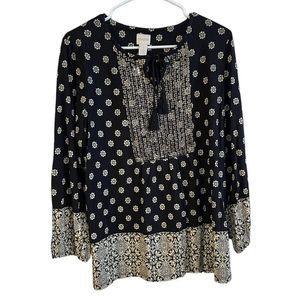 𝅺chico's Women's Blouse Size 1
Black/Gold Sequin 3/4 Sleeve